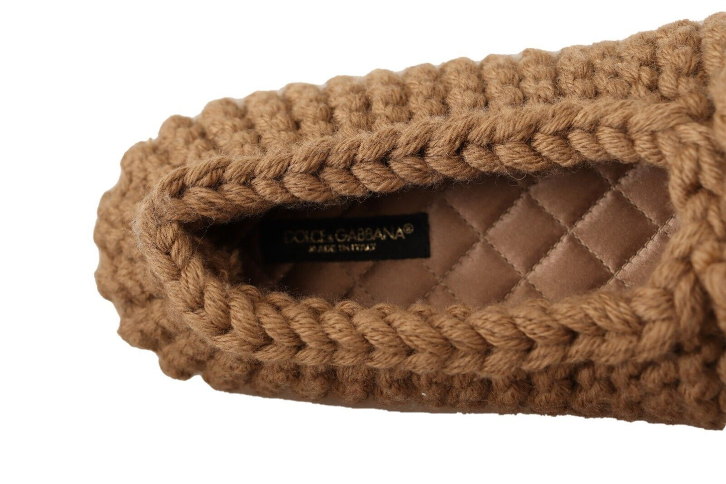 Dolce & Gabbana Brown Slip On Ballerina Flats Wool Knit Shoes braun