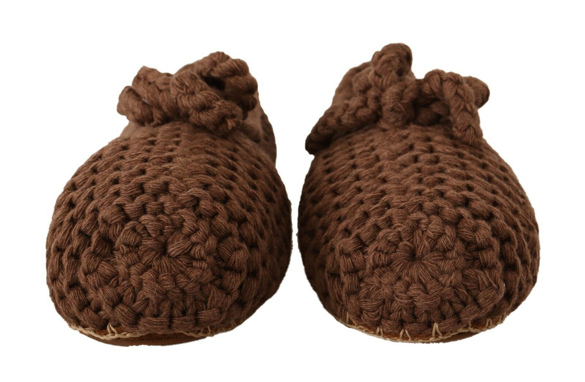 Dolce & Gabbana Brown Slip On Ballerina Flats Wool Knit Shoes braun