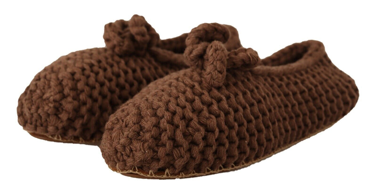 Dolce & Gabbana Brown Slip On Ballerina Flats Wool Knit Shoes braun