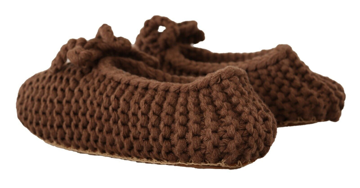 Dolce & Gabbana Brown Slip On Ballerina Flats Wool Knit Shoes braun