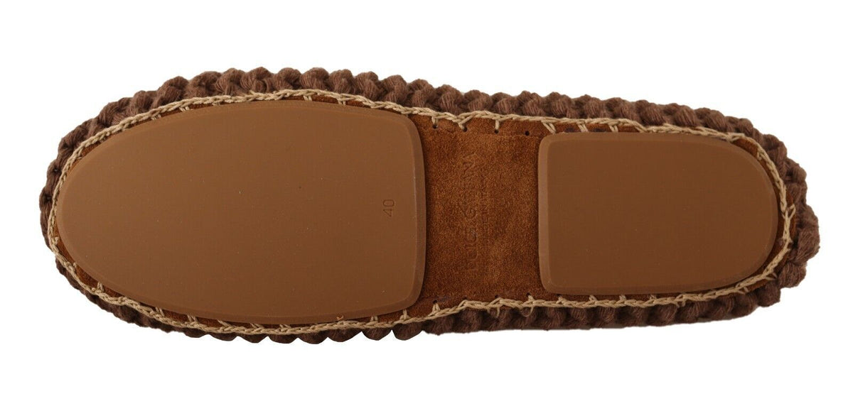 Dolce & Gabbana Brown Slip On Ballerina Flats Wool Knit Shoes braun