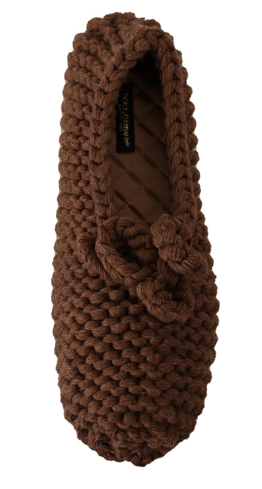 Dolce & Gabbana Brown Slip On Ballerina Flats Wool Knit Shoes braun