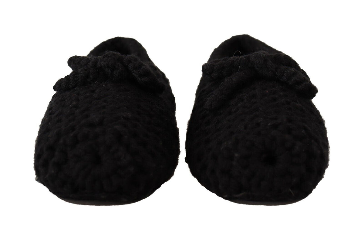 Dolce & Gabbana Black Slip On Ballerina Flats Wool Knit Shoes schwarz