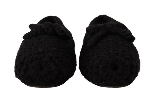 Dolce & Gabbana Black Slip On Ballerina Flats Wool Knit Shoes schwarz