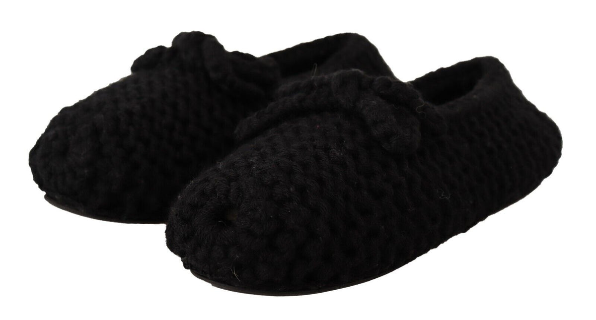 Dolce & Gabbana Black Slip On Ballerina Flats Wool Knit Shoes schwarz