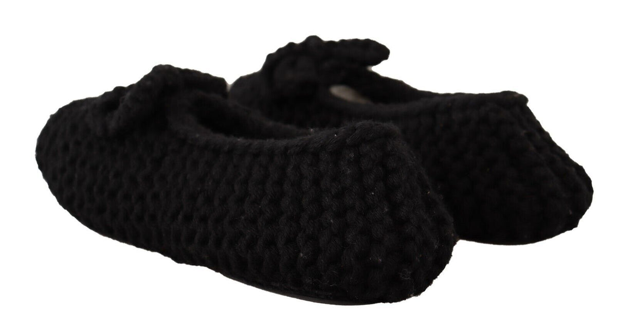 Dolce & Gabbana Black Slip On Ballerina Flats Wool Knit Shoes schwarz