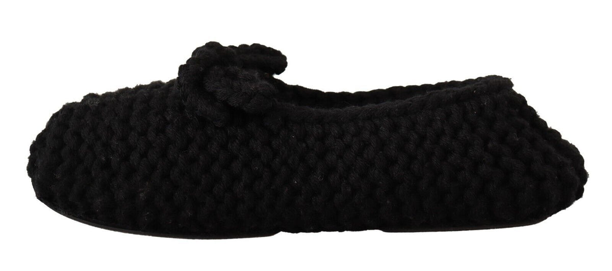 Dolce & Gabbana Black Slip On Ballerina Flats Wool Knit Shoes schwarz
