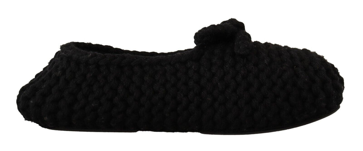 Dolce & Gabbana Black Slip On Ballerina Flats Wool Knit Shoes schwarz