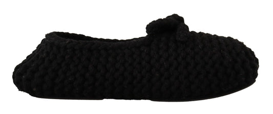Dolce & Gabbana Black Slip On Ballerina Flats Wool Knit Shoes schwarz