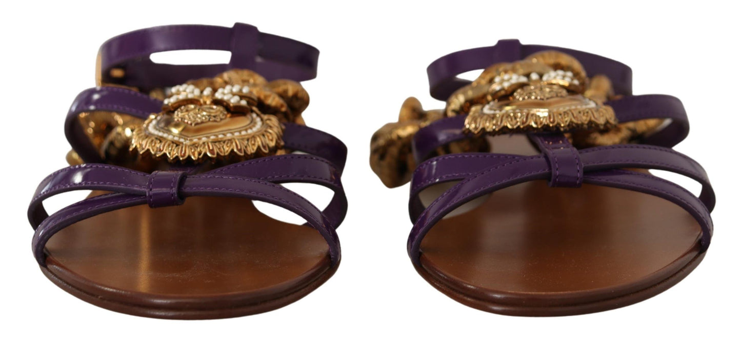 Dolce & Gabbana Purple Leather Devotion Flats Sandals Shoes lila
