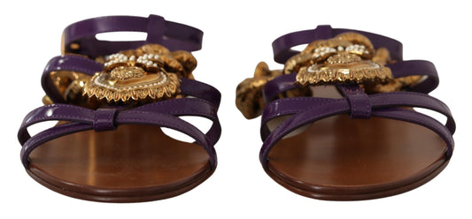 Dolce & Gabbana Purple Leather Devotion Flats Sandals Shoes lila
