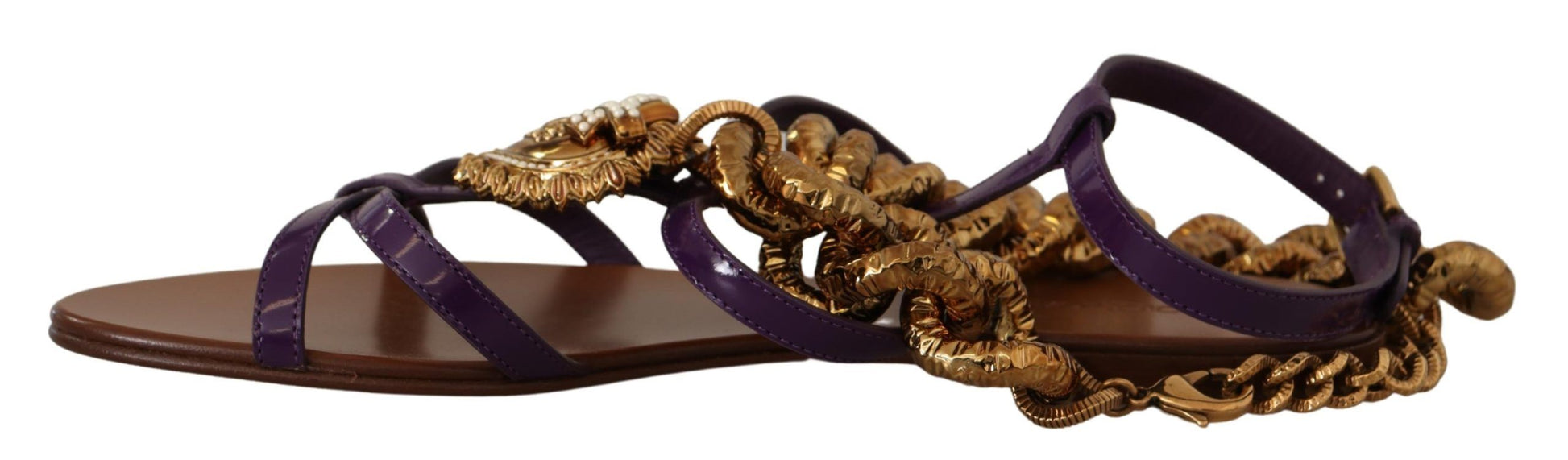 Dolce & Gabbana Purple Leather Devotion Flats Sandals Shoes lila