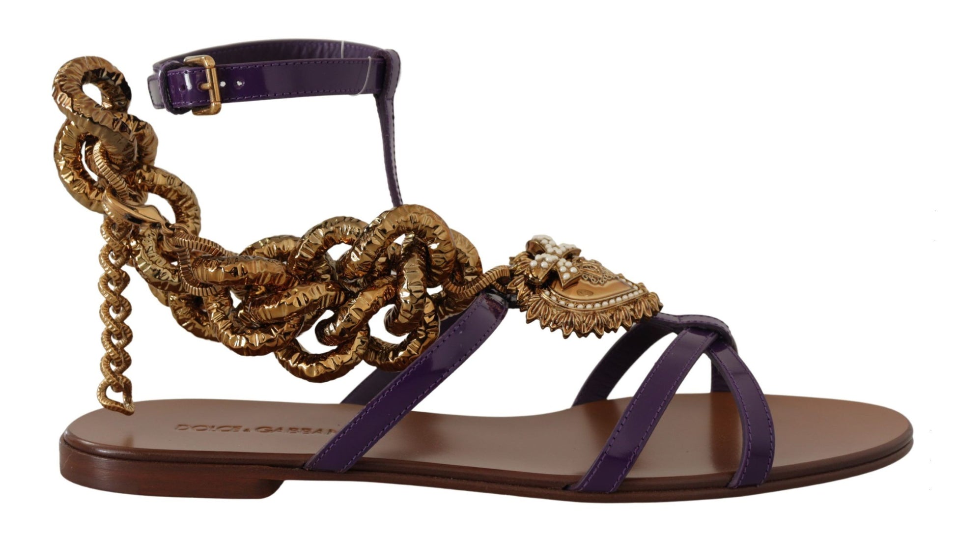 Dolce & Gabbana Purple Leather Devotion Flats Sandals Shoes lila