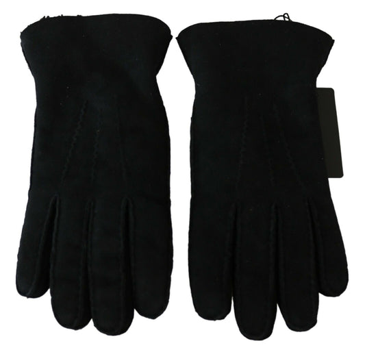 Dolce & Gabbana Black Leather Motorcycle Biker Mitten Gloves Curated Luxury Accessories by Orvyn