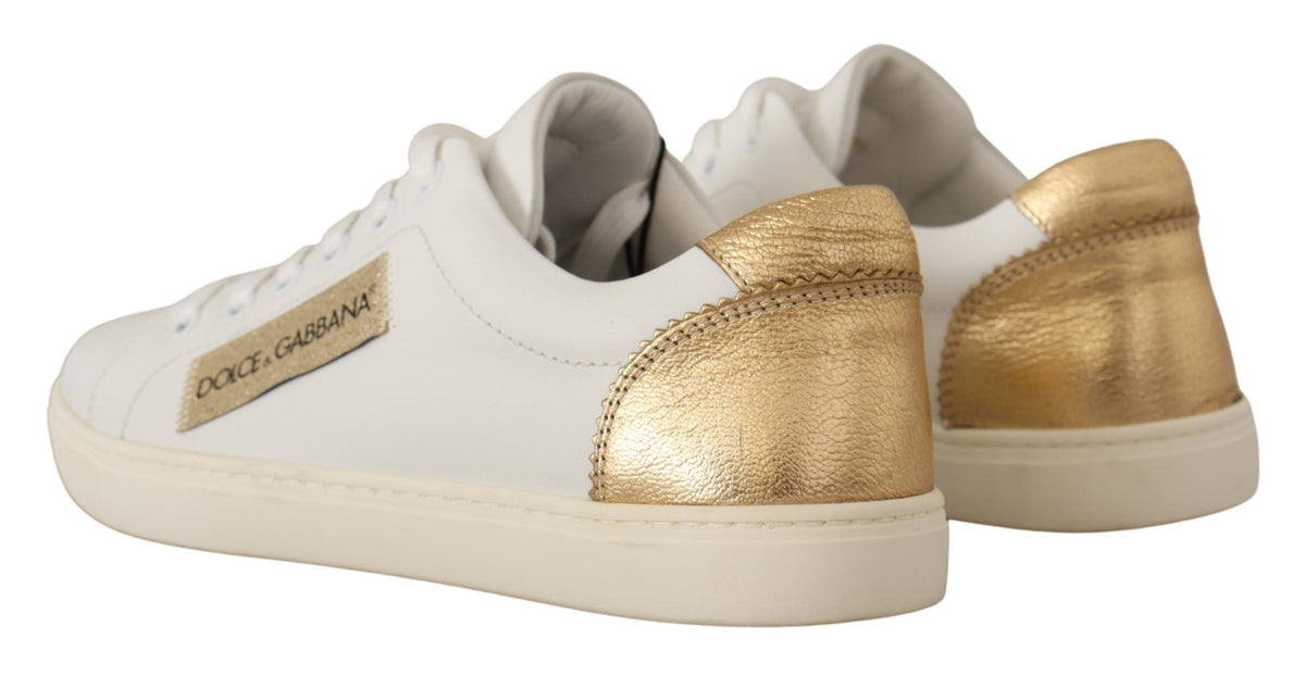 Dolce & Gabbana White Gold Leather Low Top Sneakers weiss