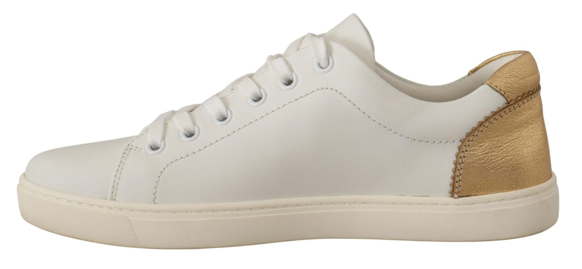 Dolce & Gabbana White Gold Leather Low Top Sneakers weiss