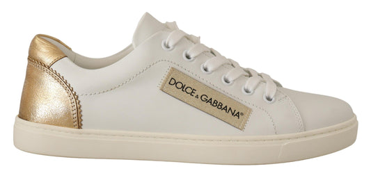 Dolce & Gabbana White Gold Leather Low Top Sneakers weiss