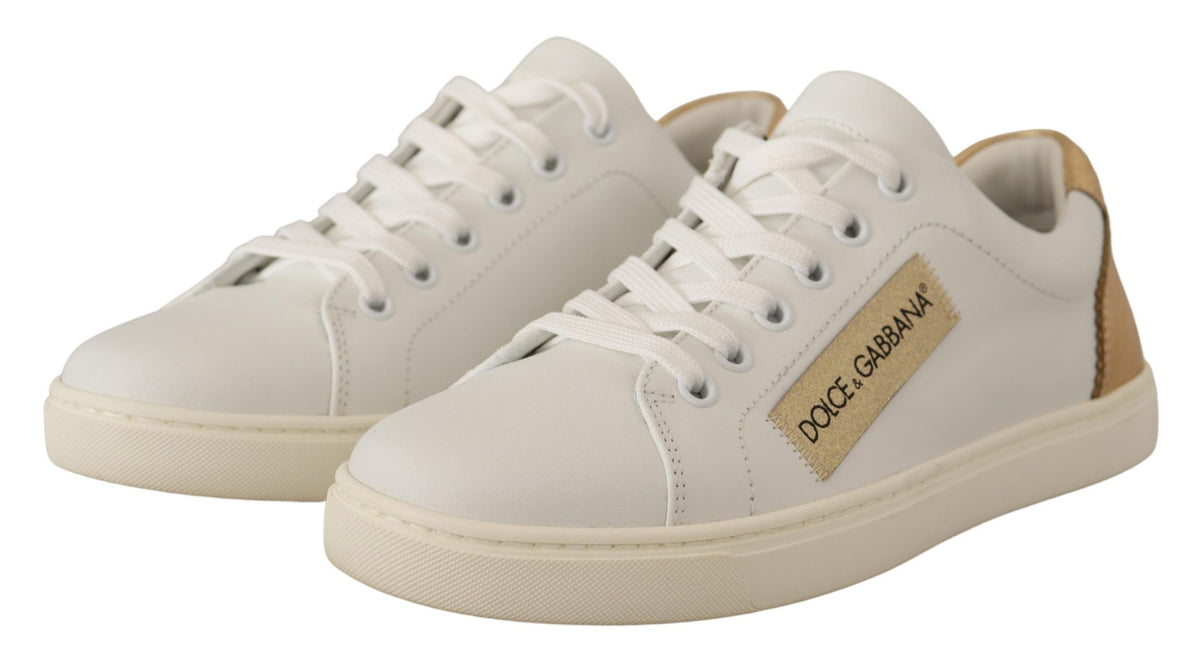 Dolce & Gabbana White Gold Leather Low Top Sneakers weiss