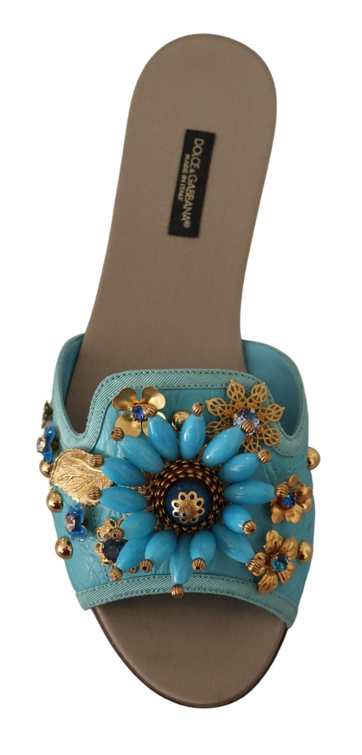 Dolce & Gabbana Blue Crystal Exotic Leather Sandals blau