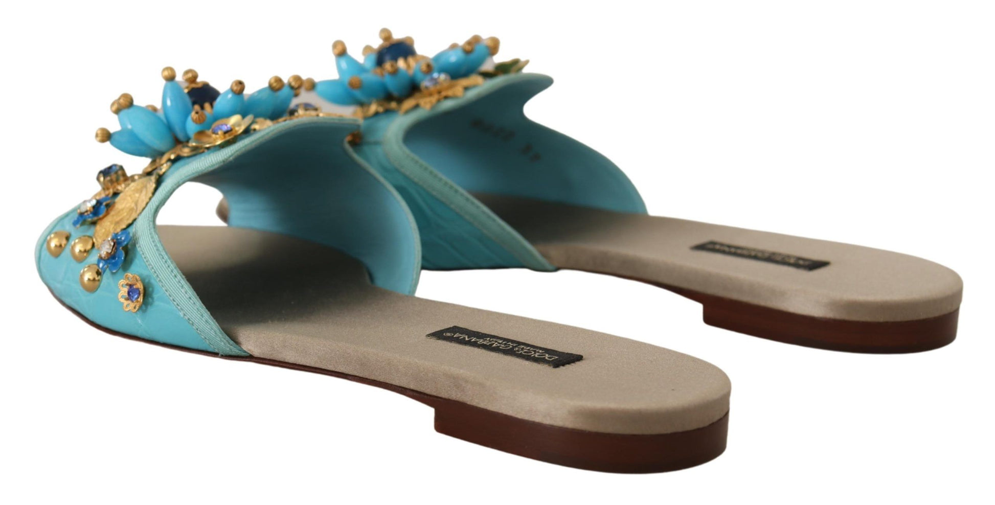 Dolce & Gabbana Blue Crystal Exotic Leather Sandals blau