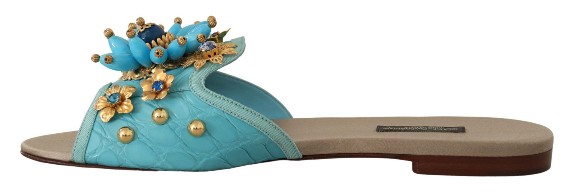 Dolce & Gabbana Blue Crystal Exotic Leather Sandals blau