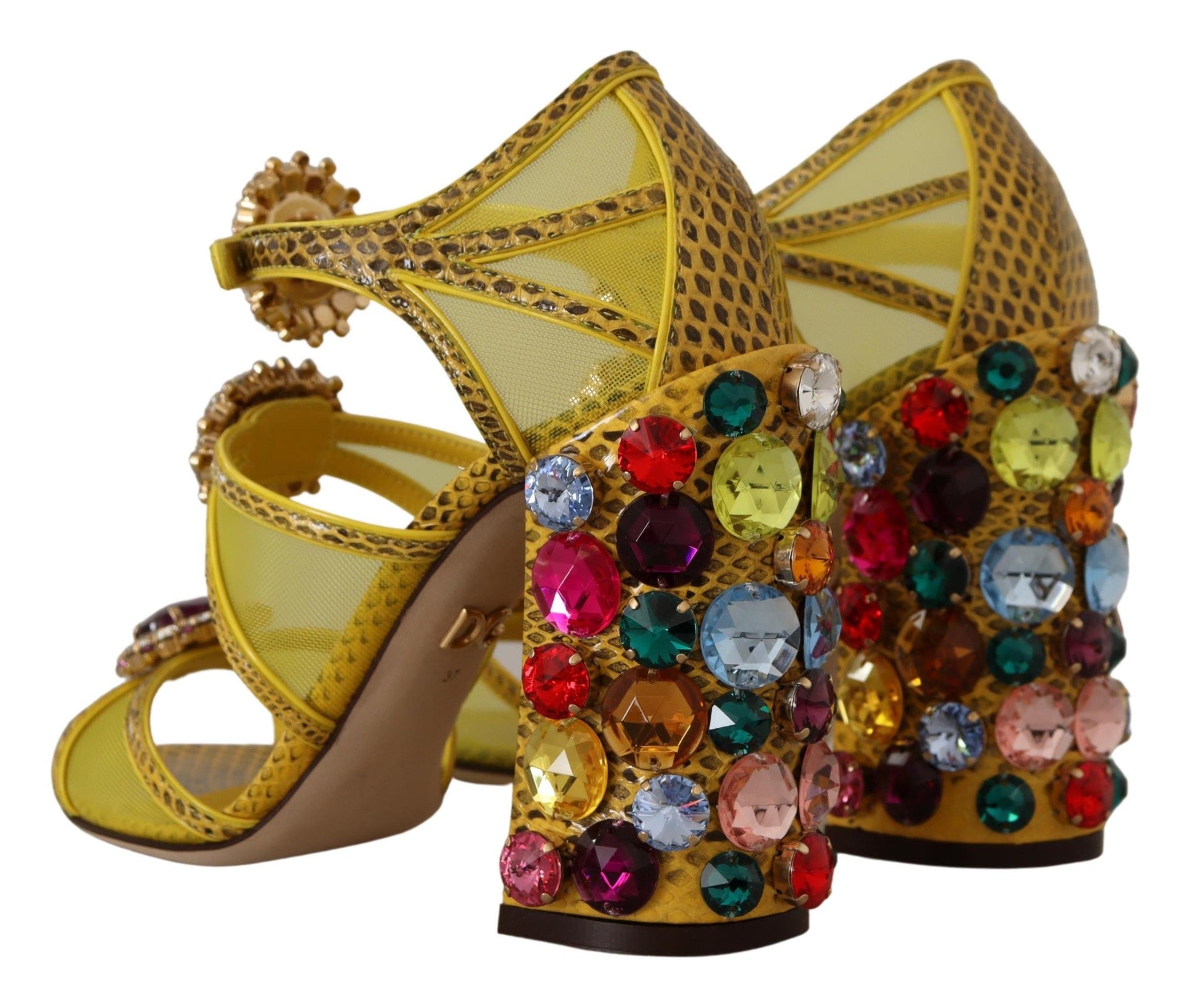 Dolce & Gabbana Yellow Leather Crystal Ayers Sandals Shoes gelb