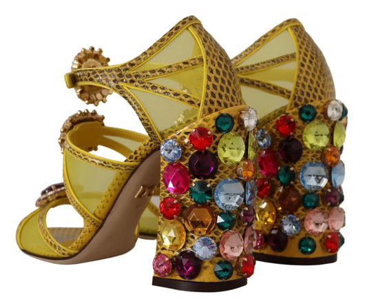 Dolce & Gabbana Yellow Leather Crystal Ayers Sandals Shoes gelb