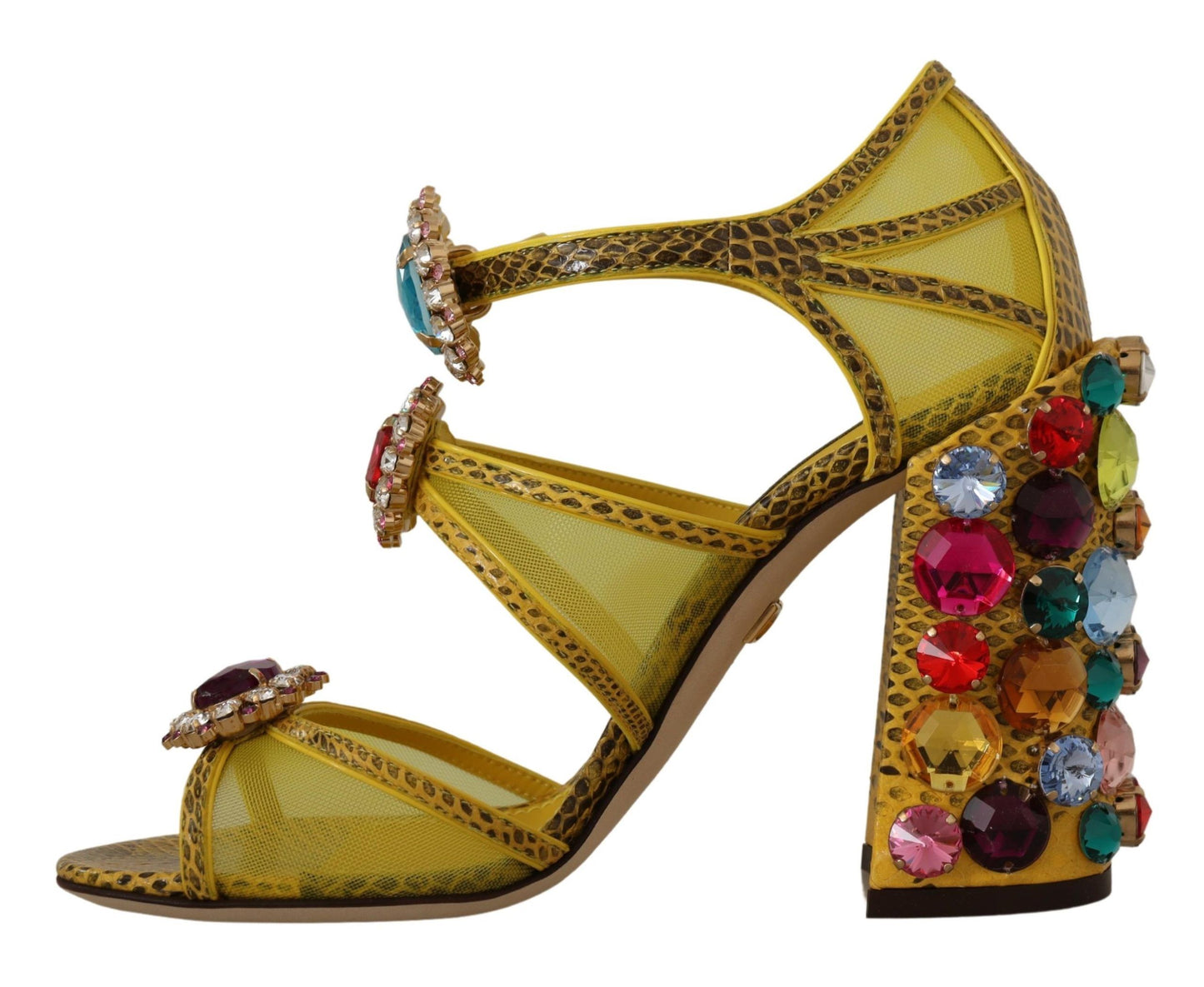 Dolce & Gabbana Yellow Leather Crystal Ayers Sandals Shoes gelb