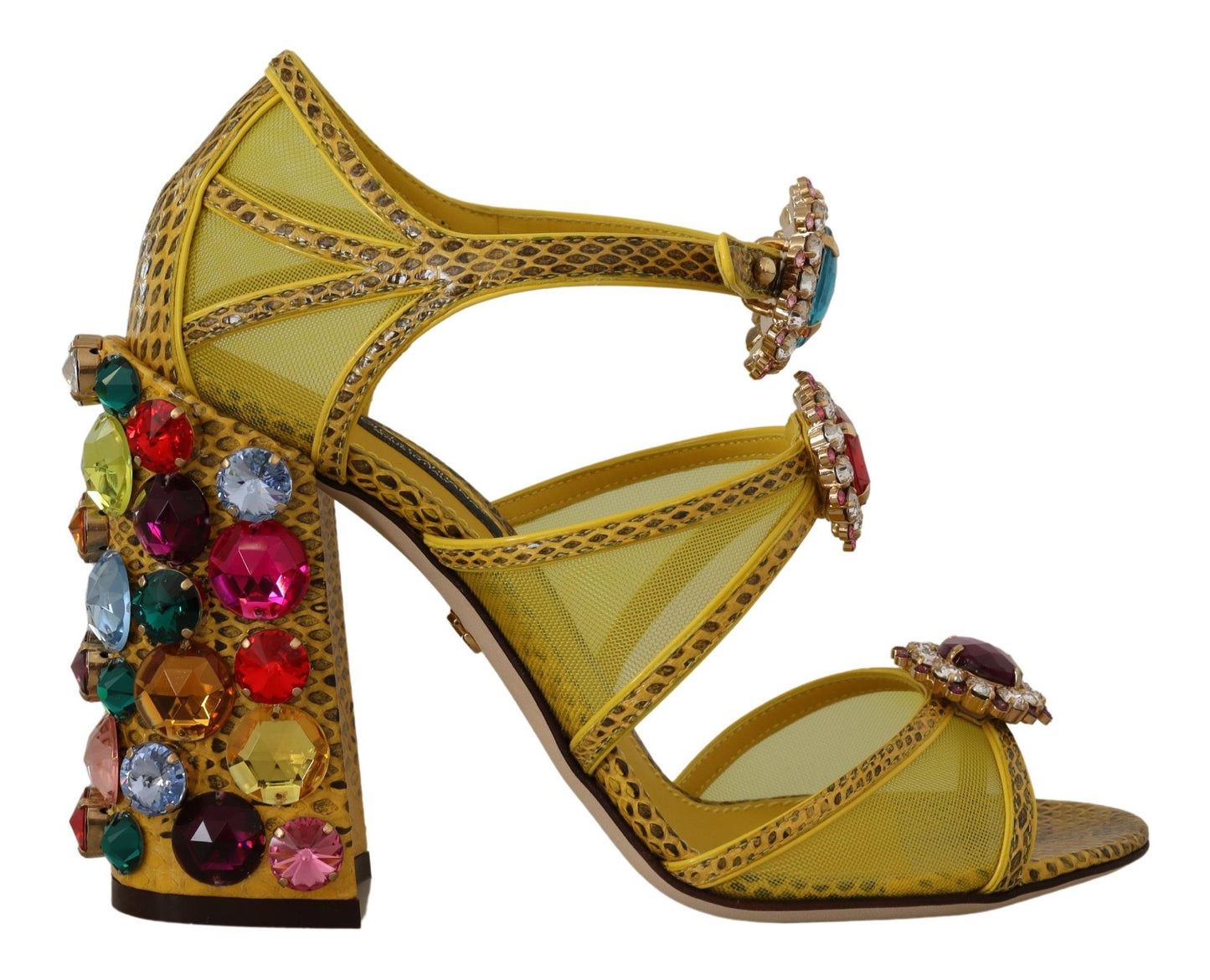 Dolce & Gabbana Yellow Leather Crystal Ayers Sandals Shoes gelb