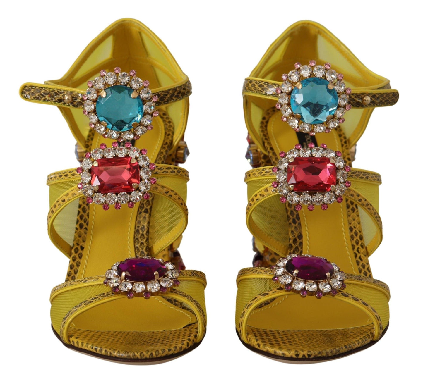 Dolce & Gabbana Yellow Leather Crystal Ayers Sandals Shoes gelb