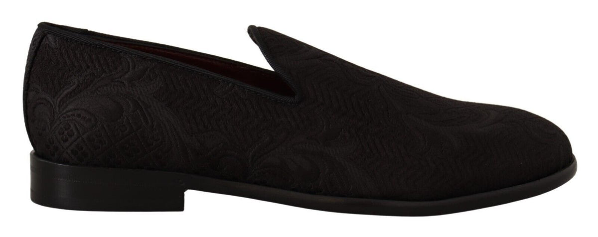 Dolce & Gabbana Black Floral Brocade Slippers Loafers Shoes schwarz