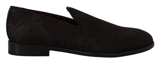 Dolce & Gabbana Black Floral Brocade Slippers Loafers Shoes schwarz