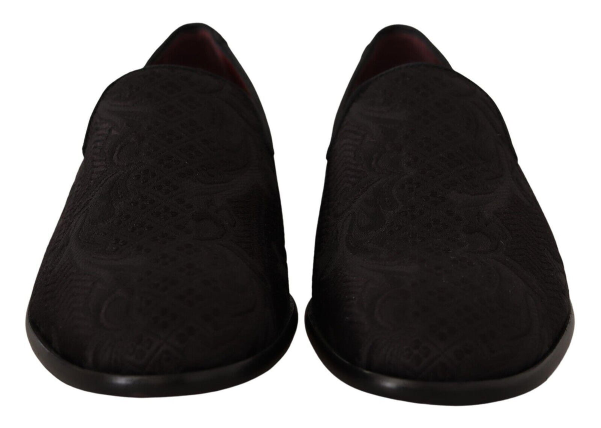 Dolce & Gabbana Black Floral Brocade Slippers Loafers Shoes schwarz