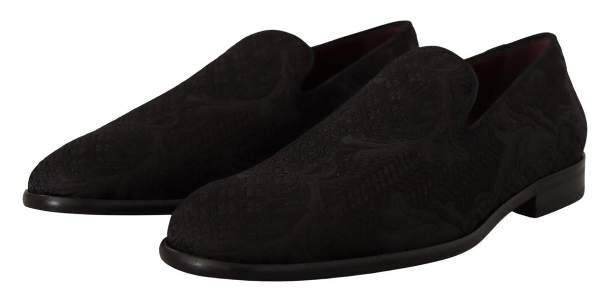 Dolce & Gabbana Black Floral Brocade Slippers Loafers Shoes schwarz