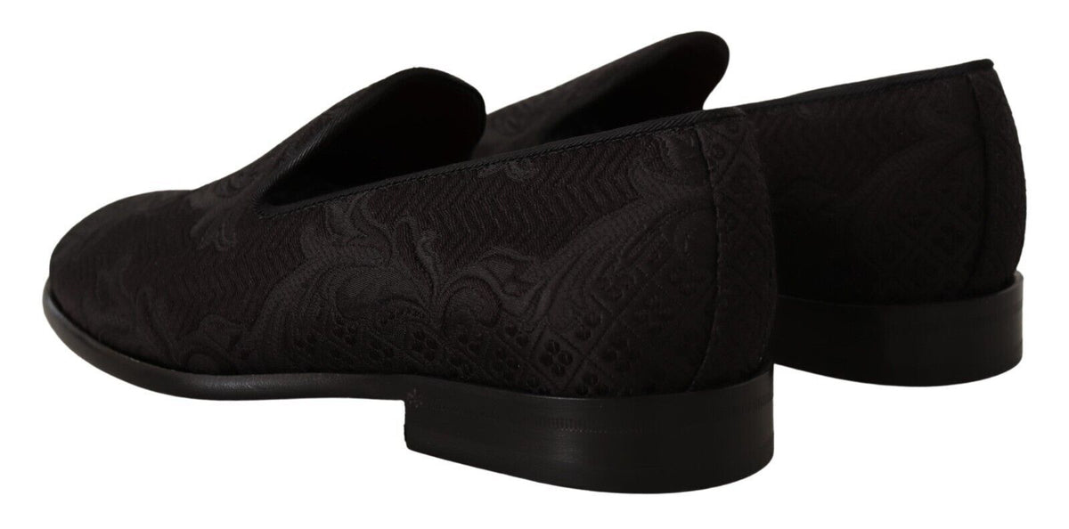 Dolce & Gabbana Black Floral Brocade Slippers Loafers Shoes schwarz