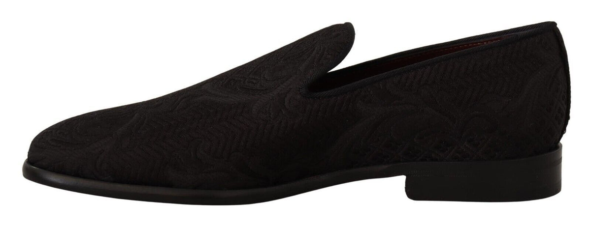 Dolce & Gabbana Black Floral Brocade Slippers Loafers Shoes schwarz