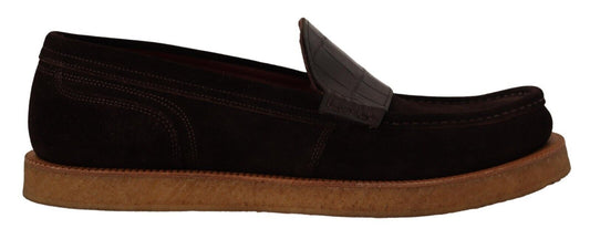 Dolce & Gabbana Brown Suede Leather Slip On Flats Moccasin Shoes braun