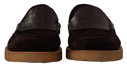 Dolce & Gabbana Brown Suede Leather Slip On Flats Moccasin Shoes braun