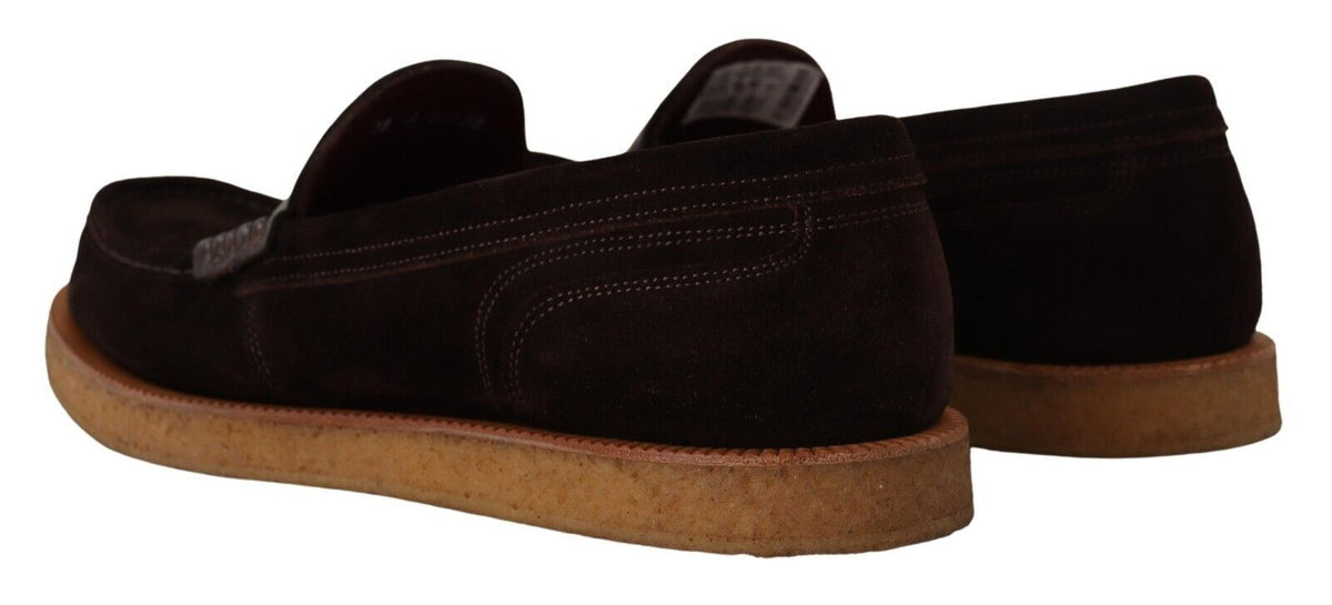 Dolce & Gabbana Brown Suede Leather Slip On Flats Moccasin Shoes braun