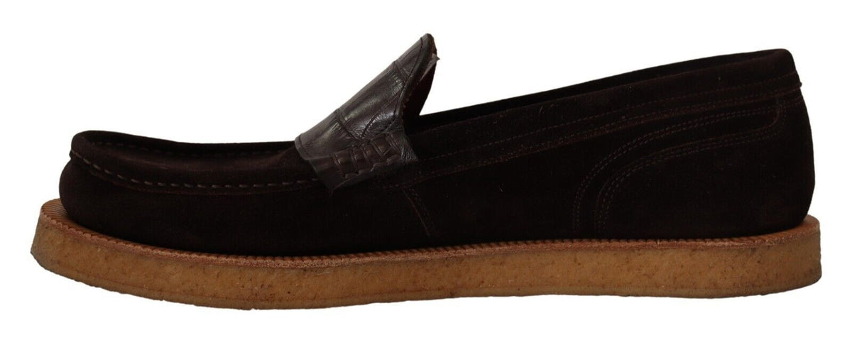 Dolce & Gabbana Brown Suede Leather Slip On Flats Moccasin Shoes braun