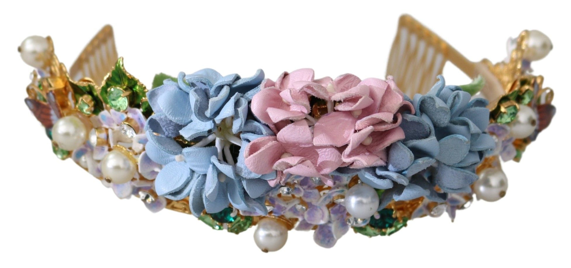 Dolce & Gabbana Gold Crystal Purple Hortensia Headband Crown Diadem Curated Luxury Accessories by Orvyn