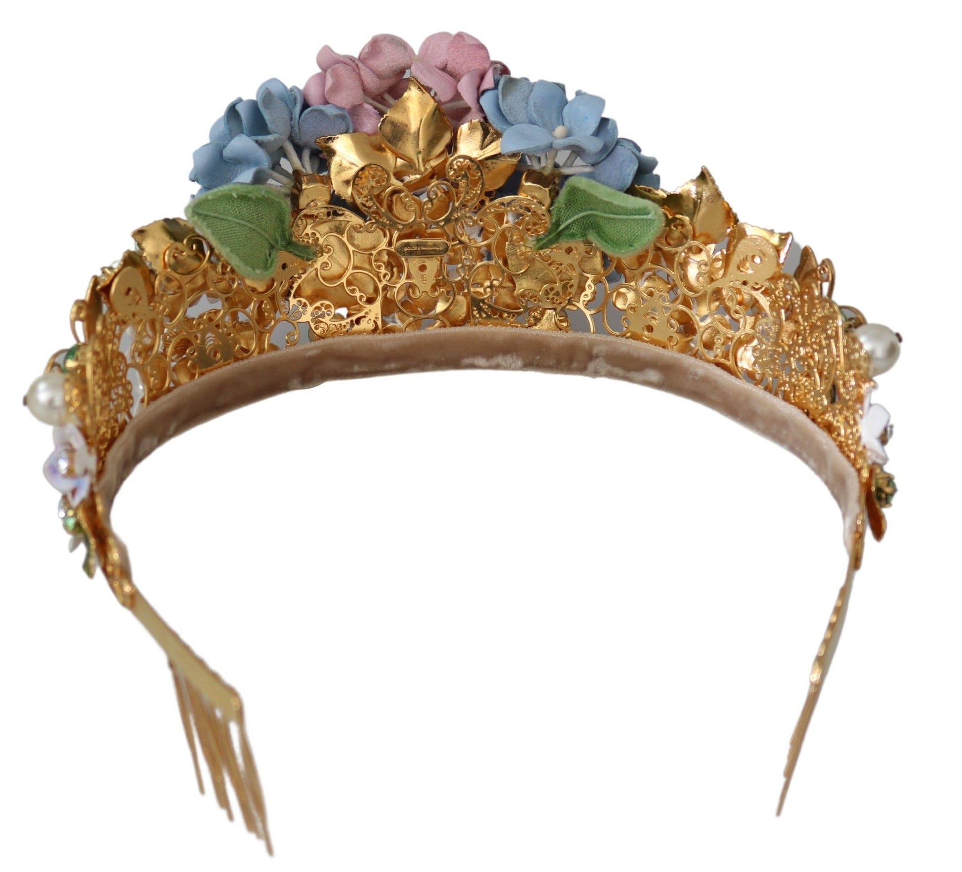 Dolce & Gabbana Gold Crystal Purple Hortensia Headband Crown Diadem Curated Luxury Accessories by Orvyn