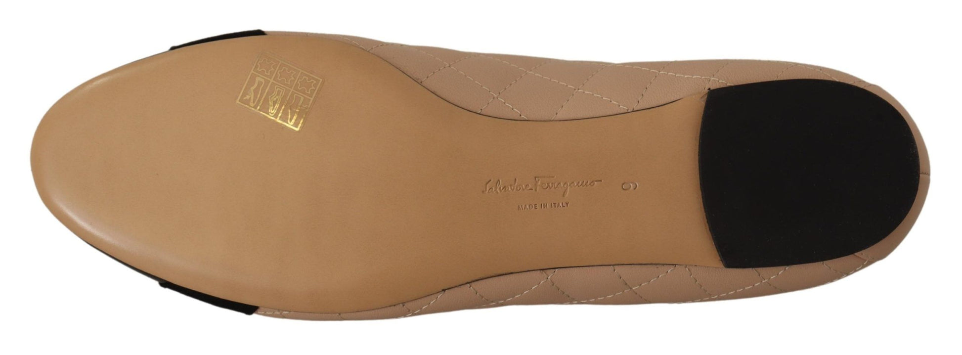 Salvatore Ferragamo Beige and Black Nappa Leather Ballet Flat Shoes schwarz