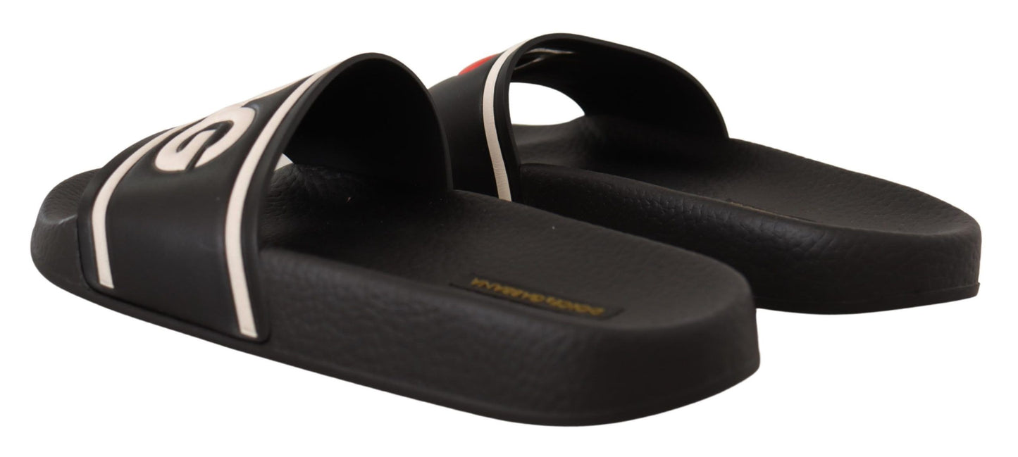Dolce & Gabbana Black Leather I Love D&G Slides Sandals schwarz