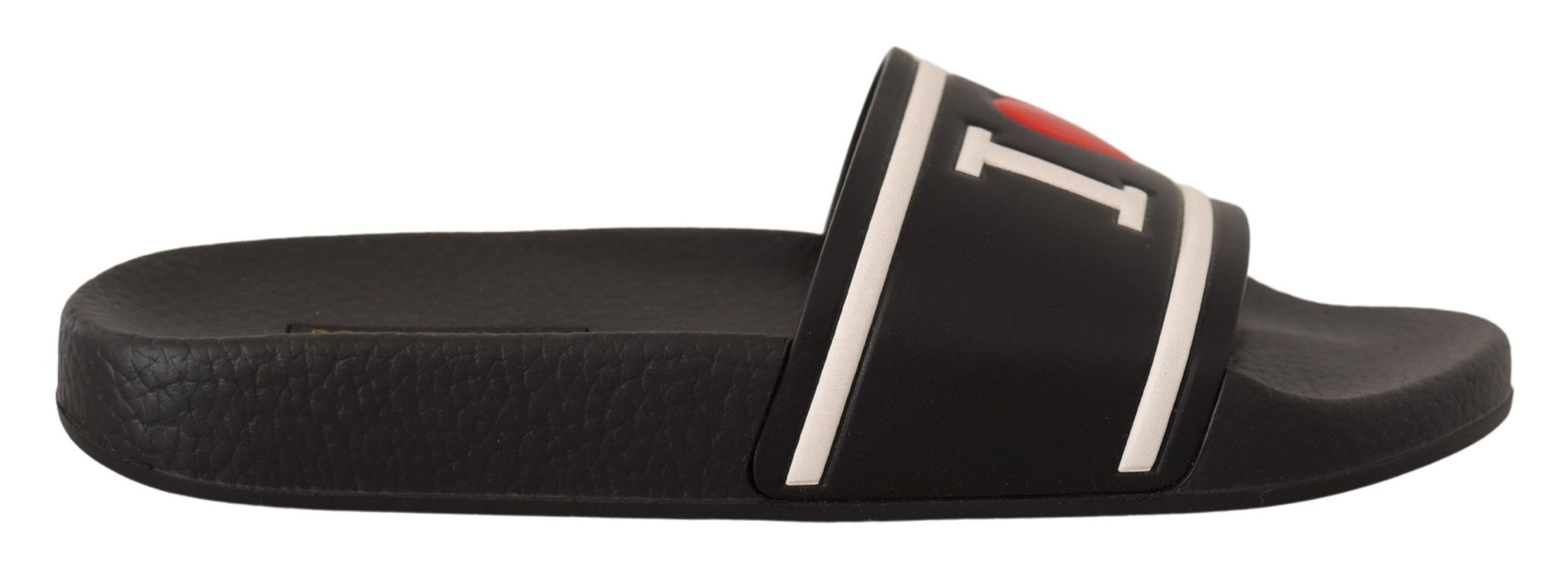 Dolce & Gabbana Black Leather I Love D&G Slides Sandals schwarz