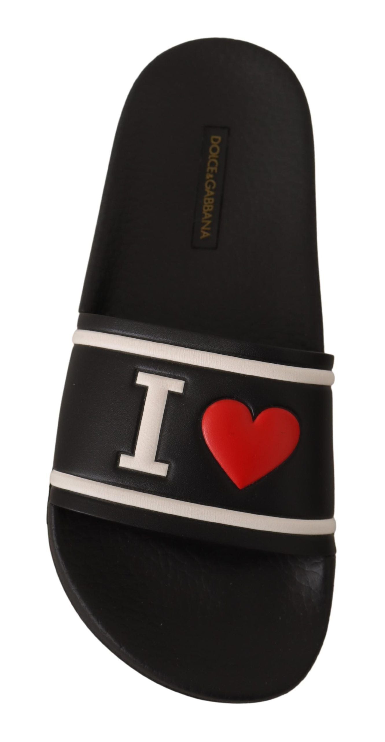Dolce & Gabbana Black Leather I Love D&G Slides Sandals schwarz