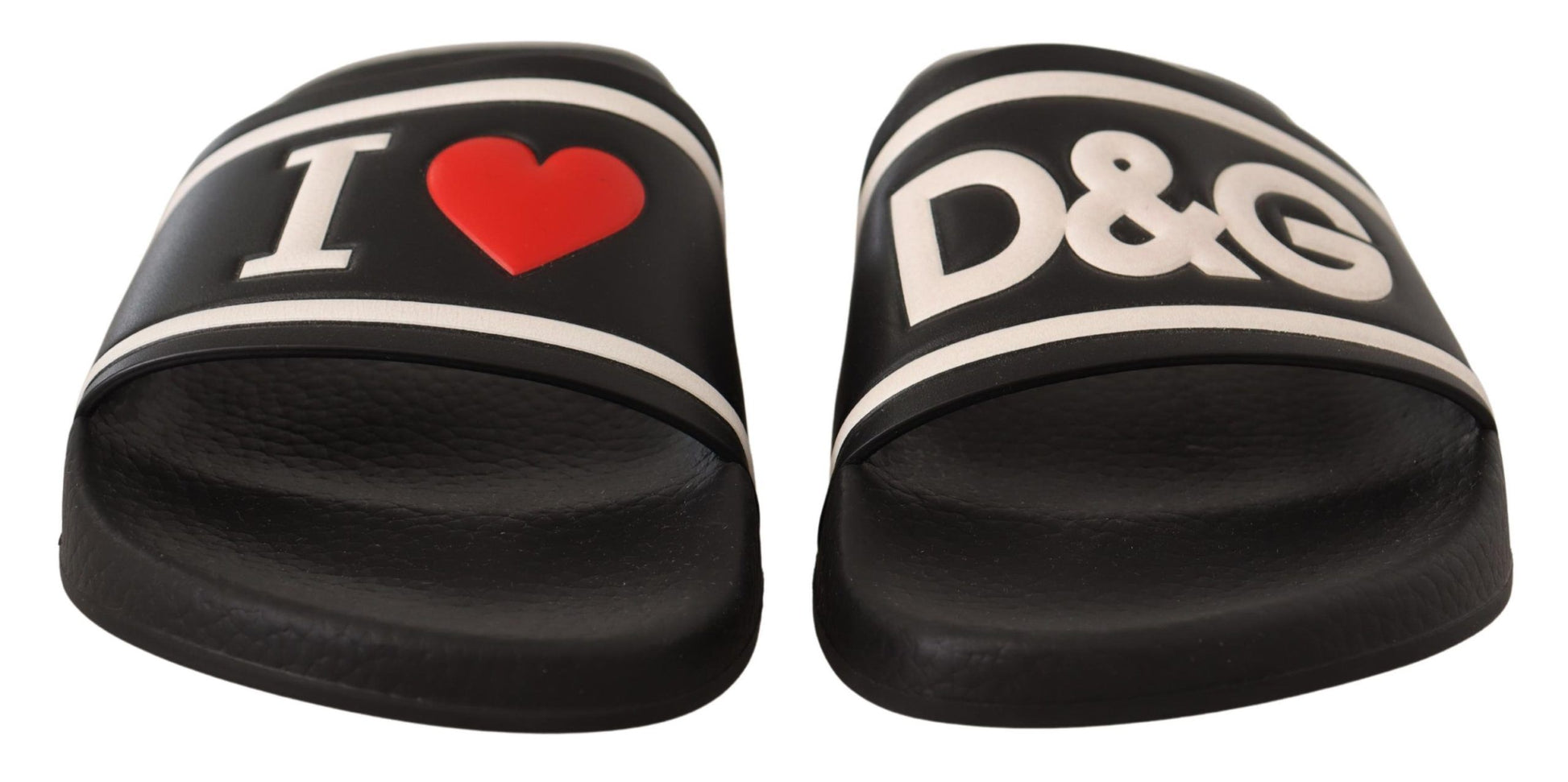 Dolce & Gabbana Black Leather I Love D&G Slides Sandals schwarz