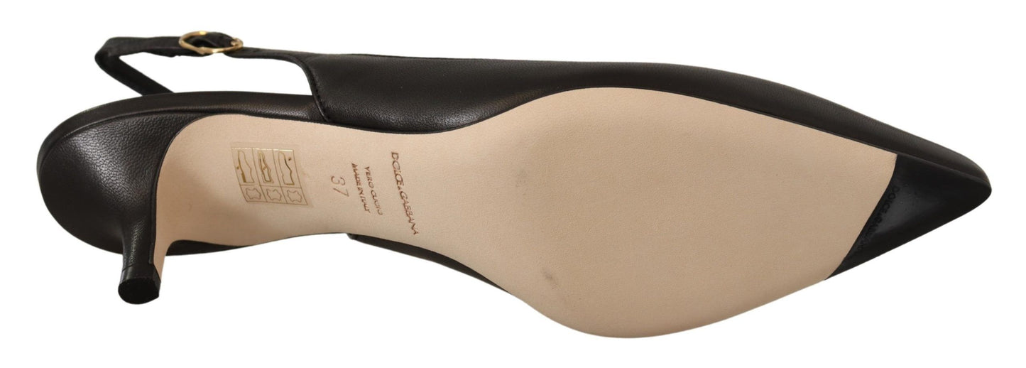 Dolce & Gabbana Black Leather Slingbacks Heels Pumps Shoes schwarz