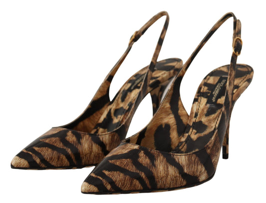 Dolce & Gabbana Brown Slingbacks Leather Tiger Shoes braun