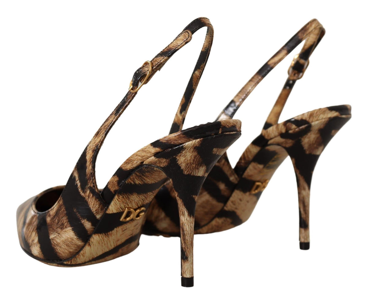 Dolce & Gabbana Brown Slingbacks Leather Tiger Shoes braun